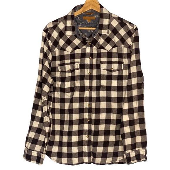 JACHS Girlfriend Flannel Womens Large Buffalo Plaid Black‎ White Western - Picture 1 of 10